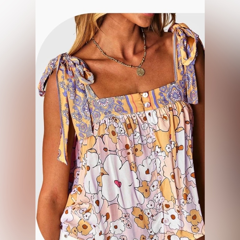 Amazon Boho Floral Tie Shoulder Tank